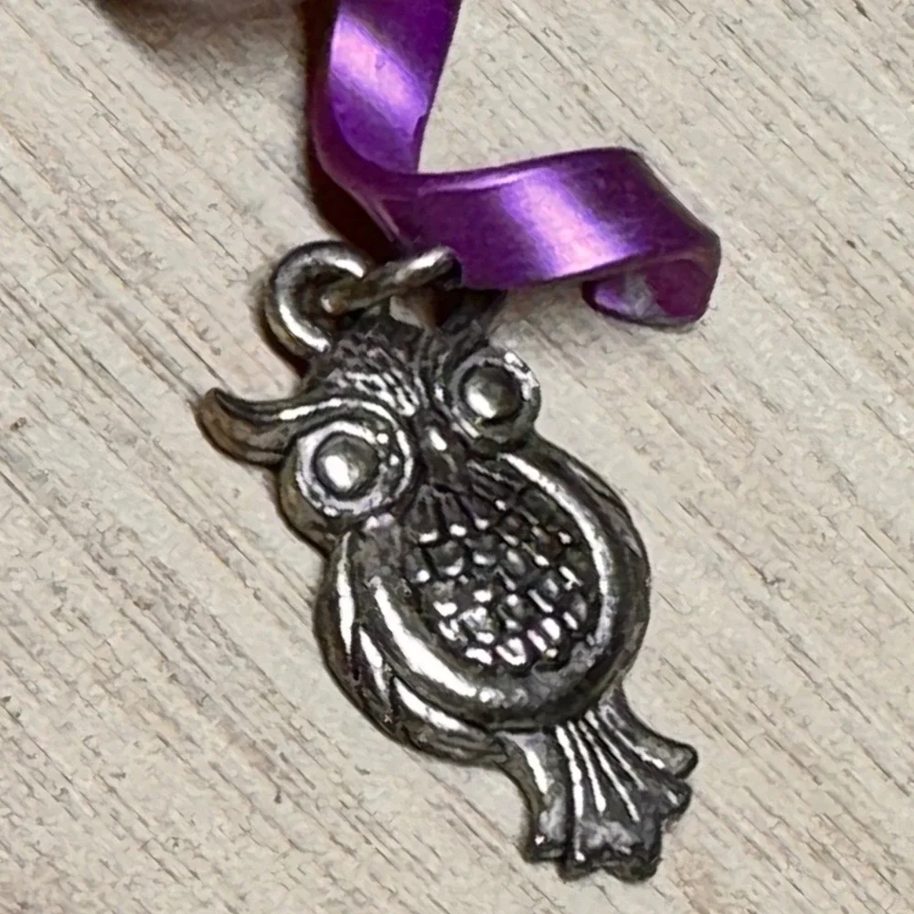 Y2K Purple Spiral Ribbon Owl Charm Hair Twister Boho Renaissance Accessory 5.9in